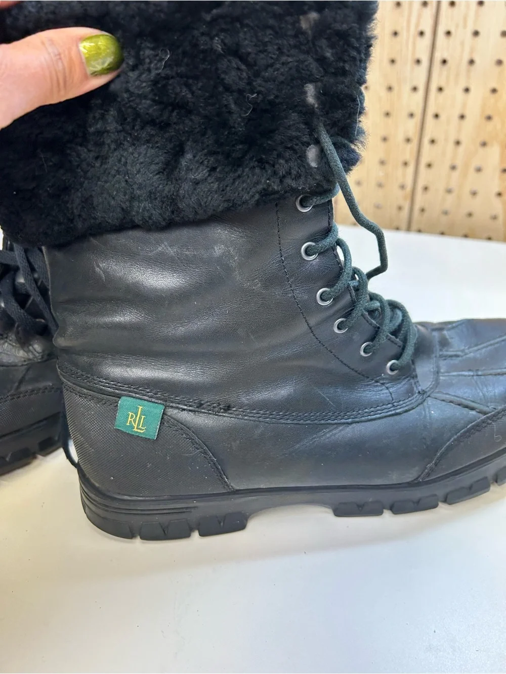 Lauren Ralph Lauren Black Shearling-Lined Lace-Up Boots